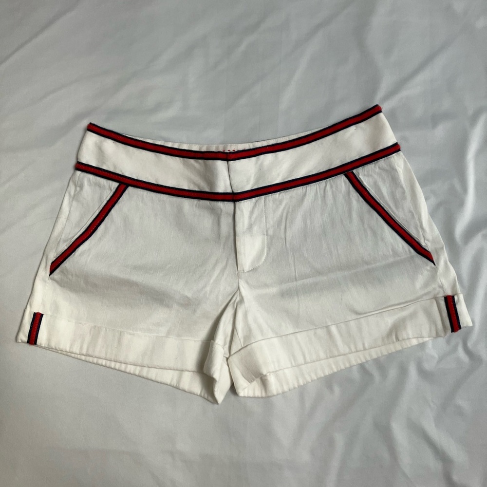 Alice + Olivia Cuffed White Shorts with Red and Navy Trim